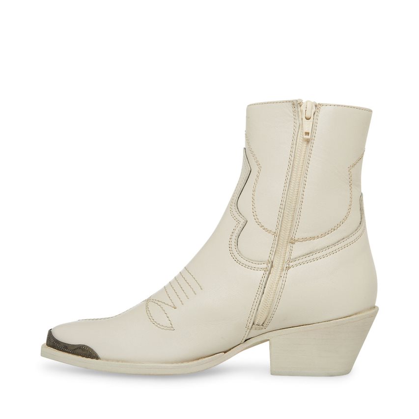 Cream Steve Madden son Leather Women's Ankle Boots | PH 6341HDC